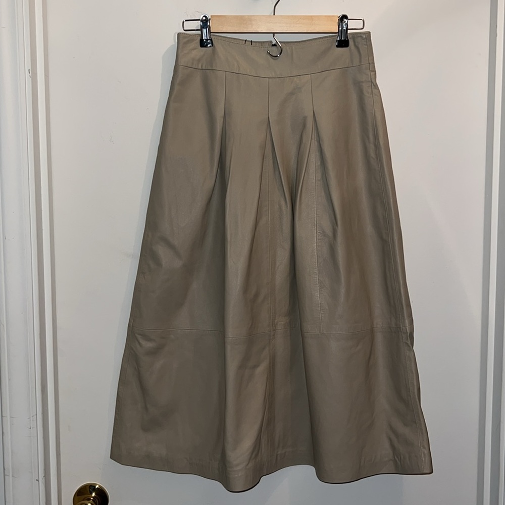BOD & CHRISTENSEN PLEATED LEATHER MIDI SKIRT  BABY BREATH